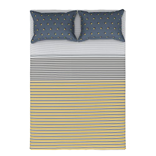 Image of myTrident Home Essential Stripe Collection 144 TC, 100% Cotton Bedsheet with 2 Pillow Cover, King Size - 274 x 274 cm, Oliver