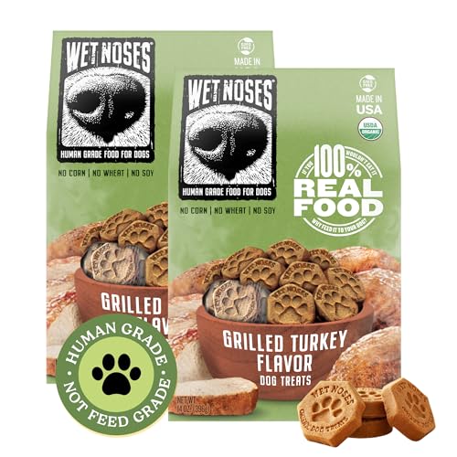 Wet Noses Organic Crunchy Dog Treats – All-Natural, Human-Grade, Non-GMO, Healthy Training & Delicious Snacks for Dogs, for All Dog Sizes & Breeds – Grilled Turkey, 14oz (2 Pack)