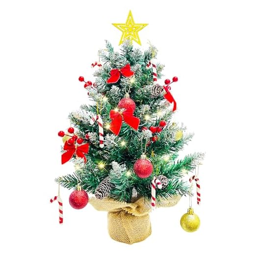Sapin de Noel Lumineux LED 60cm, Arbre de Noël Artificiel Réaliste, Petit Sapins Décoration Décoré, Decoration Noel Table Interieur Maison avec Boules Noel Pomme Pin Étoile Bricolage Deco Accessoires