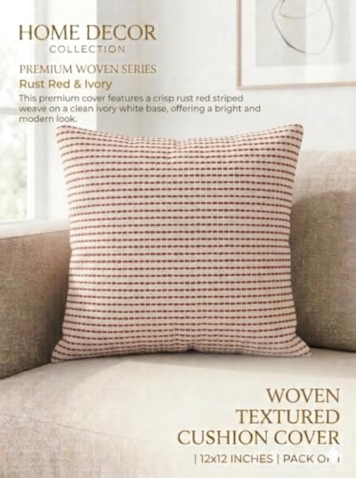 Rust Red & Ivory Embroidered Cushion Cover 12x12 Inches