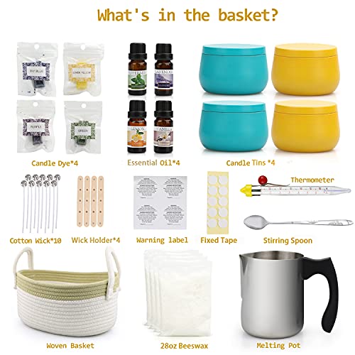Candle Making Kit, Beeswax Candle Making Supplies For Beginners With Woven Basket, Beeswax, Melting Pot, Wicks, Candle Tins, Mixing Spoon, Dyes, Essential Oil, Thermometer #TOP2