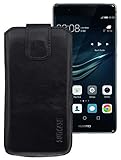 Suncase Original Etui Tasche für Huawei P9 | mit ZUSÄTZLICHER Hülle/Schale/Bumper *Lasche mit Rückzugfunktion* Ledertasche Schutzhülle Hülle Hülle in schwarz | Inkl. TPU