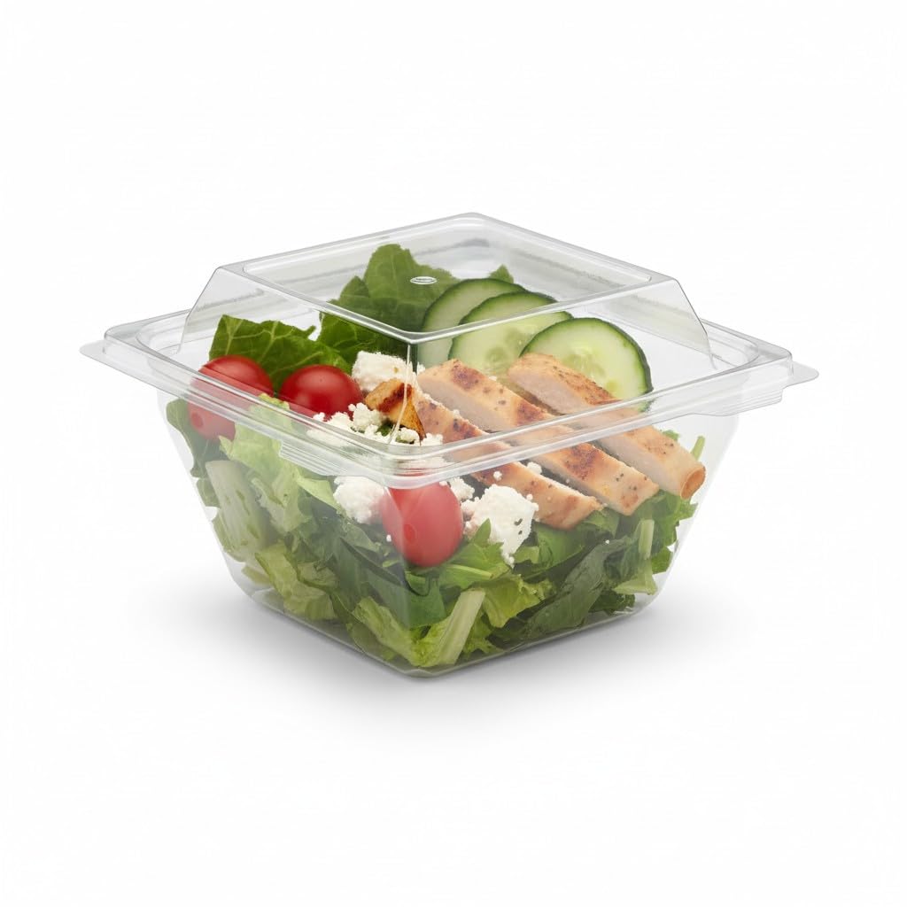 2you 50 x Clear Plastic Salad Containers 1000ml Hinged Lid Takeaway Food Boxes Large Disposable Food Containers for Salad Pasta Lunch Meal Prep Catering Takeout