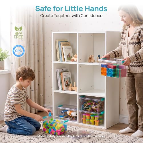 Image of Vtopmart 4 Pack 5 Qt Clear Storage Bins with Lids for Toy & Craft Storage | Stackable Plastic Toy Bin for Home, Classroom, Plastic Art & Craft Storage Container, BPA-Free Organizer Box
