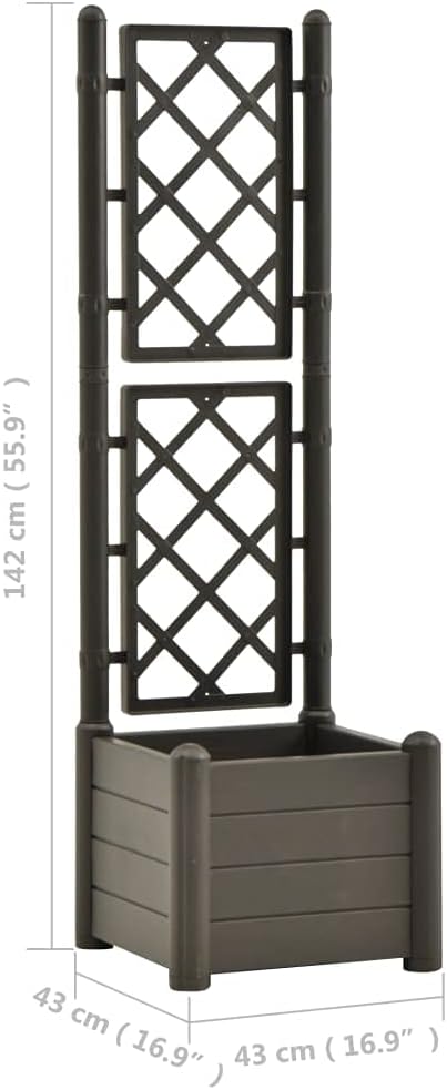 Garden Planter with Trellis,PP Planter with Trellis, Planter Box with Trellis, Raised Garden Bed Outdoor for Plants Hanging Flower Baskets, 16.9"x16.9"x55.9" Anthracite (Style AG)