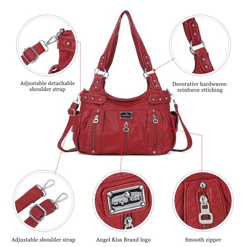 Image of Angel Kiss Large Purses and Handbags for Women Washed Faux Leather Crossbody Hobo Satchel Shoulder Handbag Tote Purse