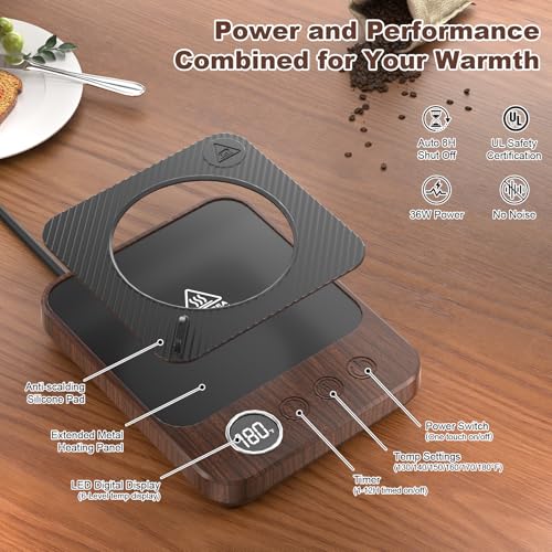 Image of Felibeaco Coffee Mug Warmer &Mug Set for Desk, Smart Coffee Cup Warmer with 16oz Heated Mug, Cup Heater with Auto Shut Off for Office /Home, Coffee Gifts for Men&Women, for Dad, Wood