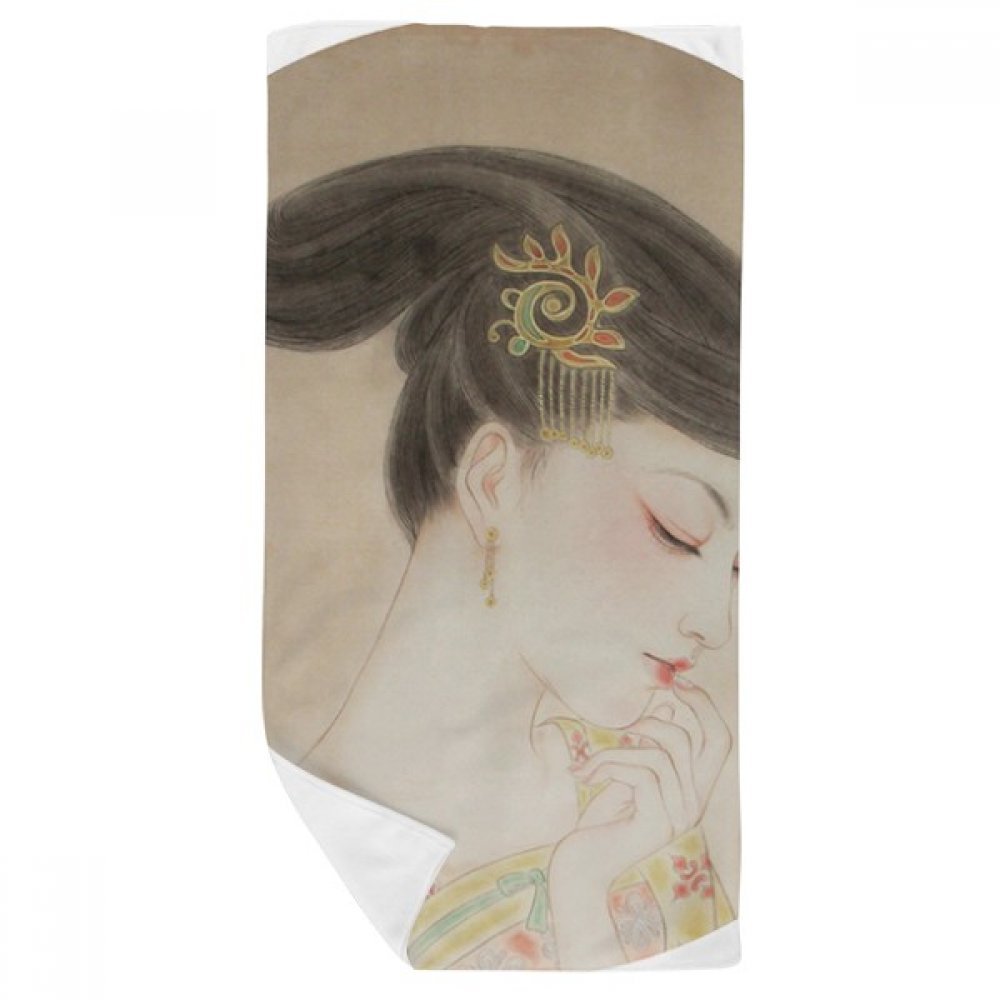 Peinture beauté chinoise sur serviette de bain doux et raffinée de 35x70cm