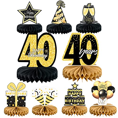 9Pcs 40th Happy Birthday Centerpieces, Black and Gold Happy Birthday Decorations, Happy Birthday Table Toppers for Men and Women, 40 Years Birthday Party Supplies (40 Years)