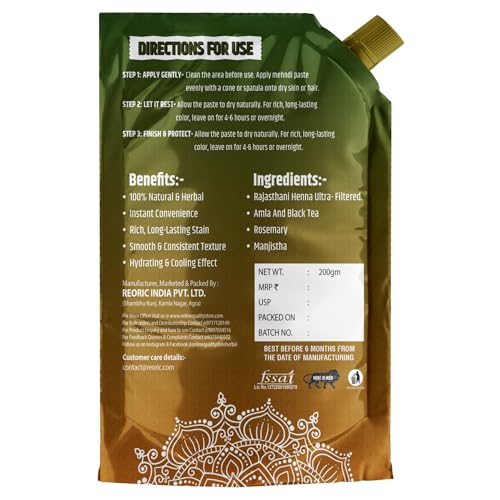 Image of BRALCON Mehandi Ka Paste, Natural Ready to Apply Henna, 200g, Chemical-Free, Body Paint