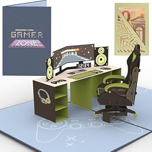 Sweetpopup® Pop-Up Karte Gamer – 3D Geburtstagskarte Gaming mit Geldgeschenk-Fach & Premium Metallic-Papier - Perfekt für Gutscheine (z. B. Fortnite, Nintendo, Steam, PSN & Xbox) / Game Level up 040