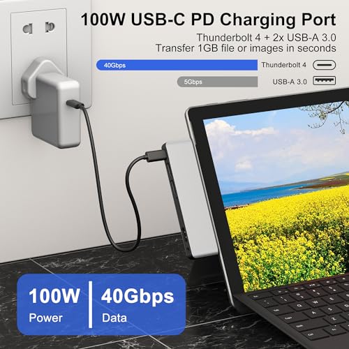 Surface Pro 11 10 9 Docking Station,7 in 2 Triple Display Surface Pro 9 Accessories with 4K HDMI,USB-C Thunderbolt 4(8K Video+40G+100W Charge),2X USB3.0,SD/TF Card Slot,3.5mm Audio for Surface Pro 9 - Image 3
