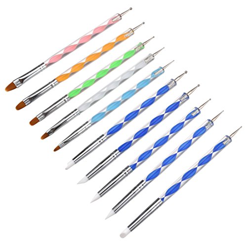 Meuxan 10 Piece Dotting Tools Painting Brushes Set for Nail Art, Rock Painting, Embossing Pattern, Pottery & Clay Craft