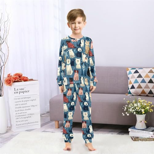 Long Sleeve Pajama Set for Girls Boys Kids,Cute Dogs Pattern Print Comfy Nightwear Soft Loungewear,Family Matching PJs Underwear Set 8T4