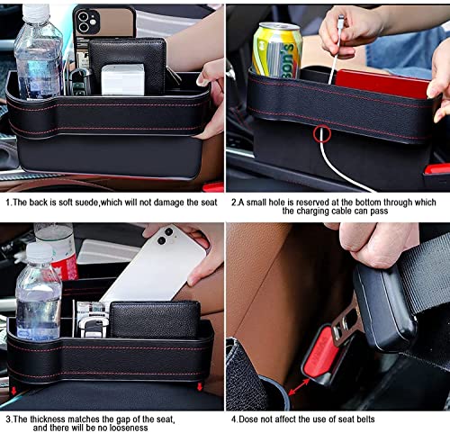 Image of Car Seat Gap Filler Organizer with Cup Holder - PU Leather Side Storage Box with Charging Hole, Anti Drop Seat Gap Pocket for Phone, Wallet, Keys and Bottles for Cars SUVs