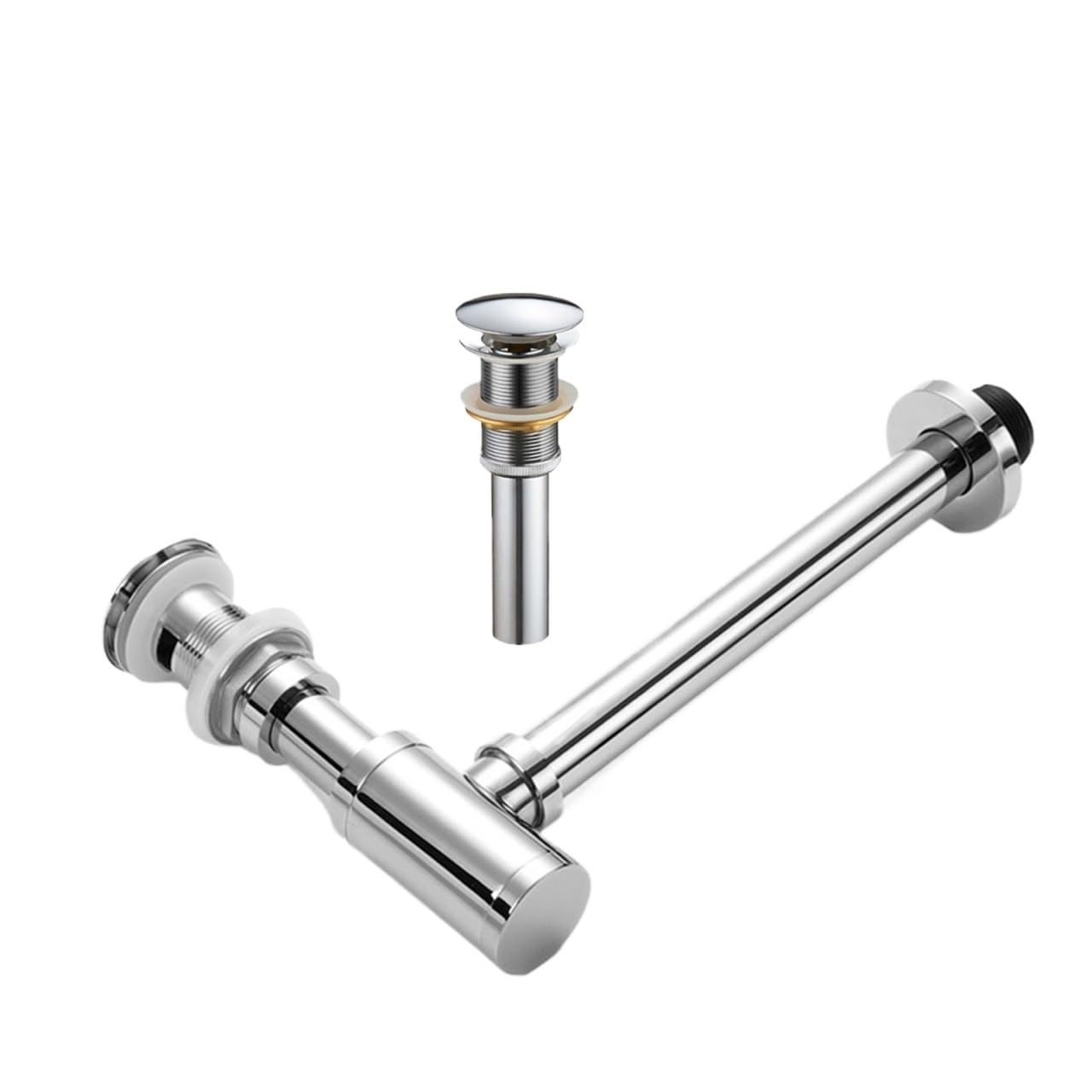 Xiehya Chrome No Overflow Bathroom Basin Bottle Trap Drain With Sink Pop Up Siphon Fixture Golden Black P-Trap Hose For Home Renovation For Diy Tools(Chrome No Overflow)