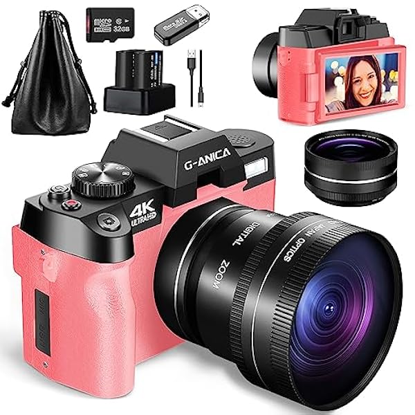 G-Anica Fotocamere digitali 4k per fotografia (rosa), 48 MP Video/Vlogging Camera per YouTube con WiFi e webcam, fotocamera portatile da viaggio con zoom digitale 16X con obiettivo grandangolare e