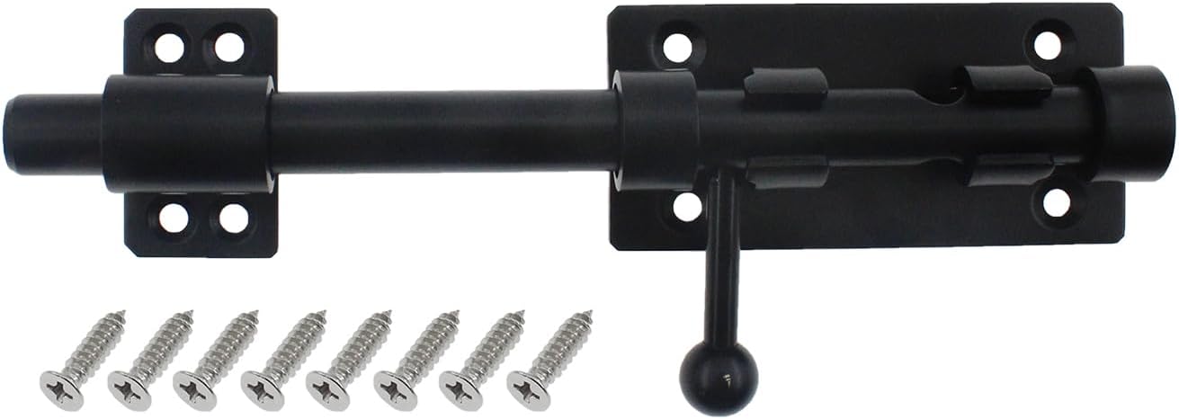 Slide Bolt Gate Latch Hardware，SAFYY 1 PCS Barrel Bolt Latch,Heavy Duty Solid 304 Stainless Steel Door Lock with Padlock Hole,Electroplating Finish for Door/Wooden Fence/Shed/Cellar-Black