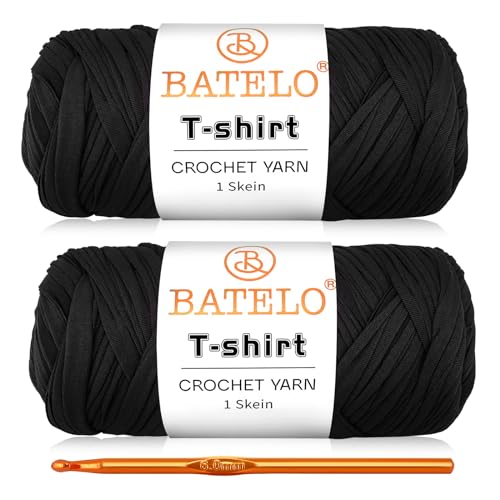Image of 2 Pack T-Shirt Yarn for Beginner Crochet Bags /Basket /Coaster, Thick Polyester Fabric Yarn 400g /144yds High Elastic (Black)