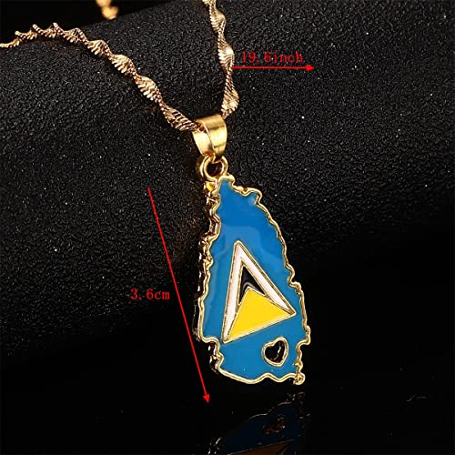 Heart Saint Lucia Map Flag Necklace For Women Girl Gold Color Jewelry St. Lucia Pendant Chains Jewellery Silver G167 0 #TOP2