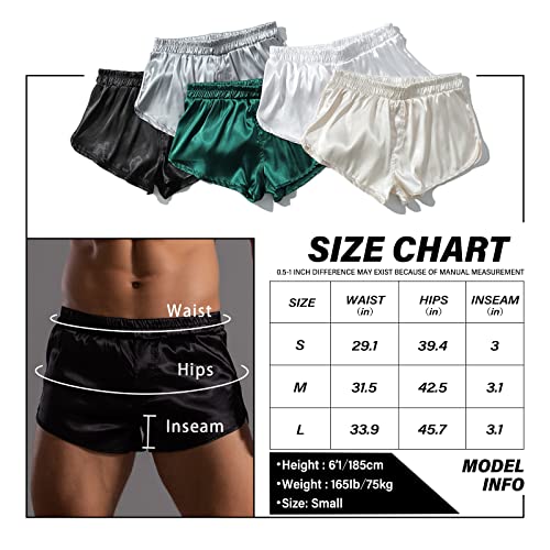 Akkad Kuti Mens Satin Silk Boxers 3 Inch Inseam Silkies Shorts Men Sexy Panties Lounge Pajama Bottoms Shorts (Black, L) #TOP5