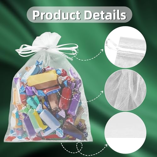 100PCS White Organza Gift Bags 5x7 Inch – Sheer Drawstring Pouches for Wedding Favors, Candy, Jewelry, Party Gifts, Valentine\'s Day, Halloween, Christmas, Bulk Packaging