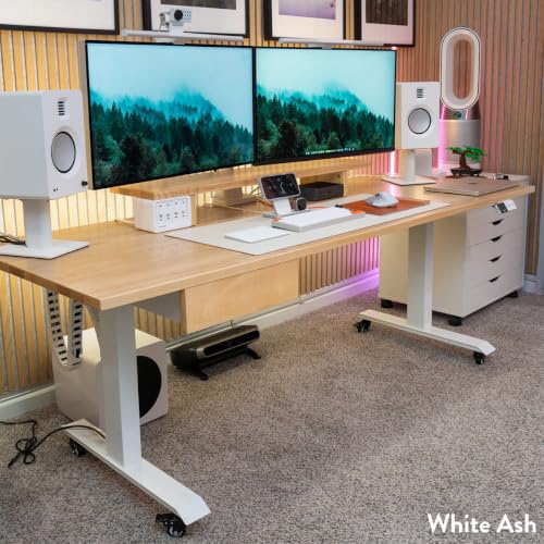 Image of Desky Dual Hardwood Sit Stand Desk Acacia 80 inch Space Gray