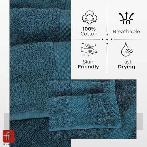 Image of Fash Home 600 GSM Combed Cotton Bath Towel 75x150 cm - Ultra Soft, Quick Dry, Highly Absorbent, Luxury Bathroom Towel, 1 Piece (Dark Teal)
