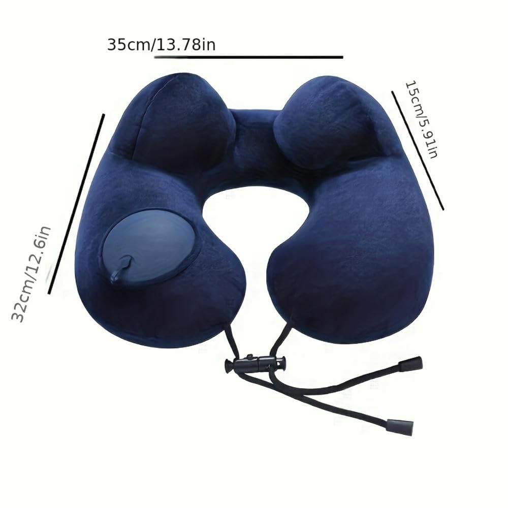 Almohada inflable portátil en forma de U, hipoalergénica, suave, cojín de viaje con botón de presión, fácil de inflar