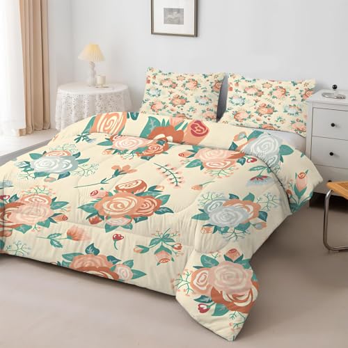 SYHIEGO Edredón individual de flores, edredón reversible sin funda tropical, edredón de microfibra para todas las estaciones con 1 funda de almohada, edredón lavable individual, 135 x 200 cm, B&107