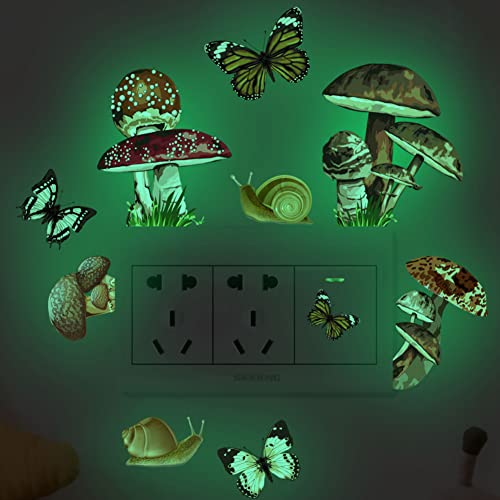 Vinilo decorativo fluorescente mariposas y hongos