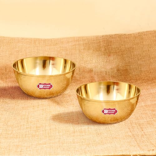 Image of Kitchen Expert Small Brass Bowl | Set of 2 | 70 ml | Oil Diya for Mandir | Ideal for Home Decor, Pooja,Festivals, Prasad and Desert Katori | Kasa Bowl | Decorative Brass Bowl
