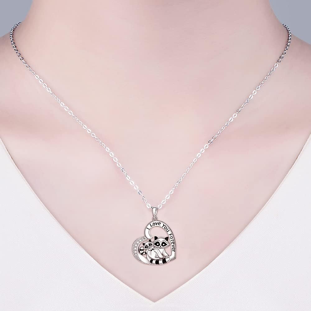 Raccoon Necklace for Women Mom Sterling Silver Mother Daughter Heart Raccoon I Love You Forever Pendant Necklace Cute Animal Raccoons Jewelry Mothers Day Gifts - Image 5