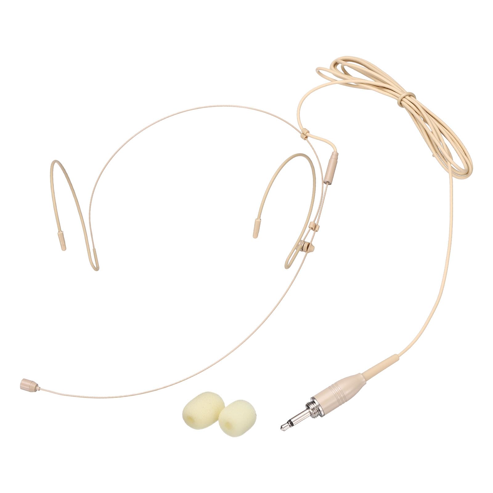 MECCANIXITY Ear Hook Headset Microphone, Double Over Ear Set Hanging Omnidirectional Wired Audio Condenser Microphone Headset with 3.5mm Thread Screw Plug 3.9ft Cable, Beige
