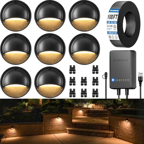 SUNVIE Low Voltage Deck Lights Kit, 8-Pack, 3000K, 12-24V
