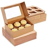 Juvale 24 Pack Cupcake Containers with Windows, 6 x 6 Boxes with 4 Count Inserts for Muffins (Kraft Paper)