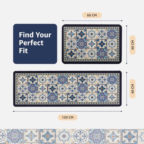 Image of Amazon Brand - Solimo Silicone Kitchen & Bath Mat (Pack of 2) | Multi color with black colored border| Anti-Fatigue Comfort Foam | Waterproof & Anti-Slip | 60 x 40 cm & 40 x 120 cm| Quick-Dry & Easy Clean
