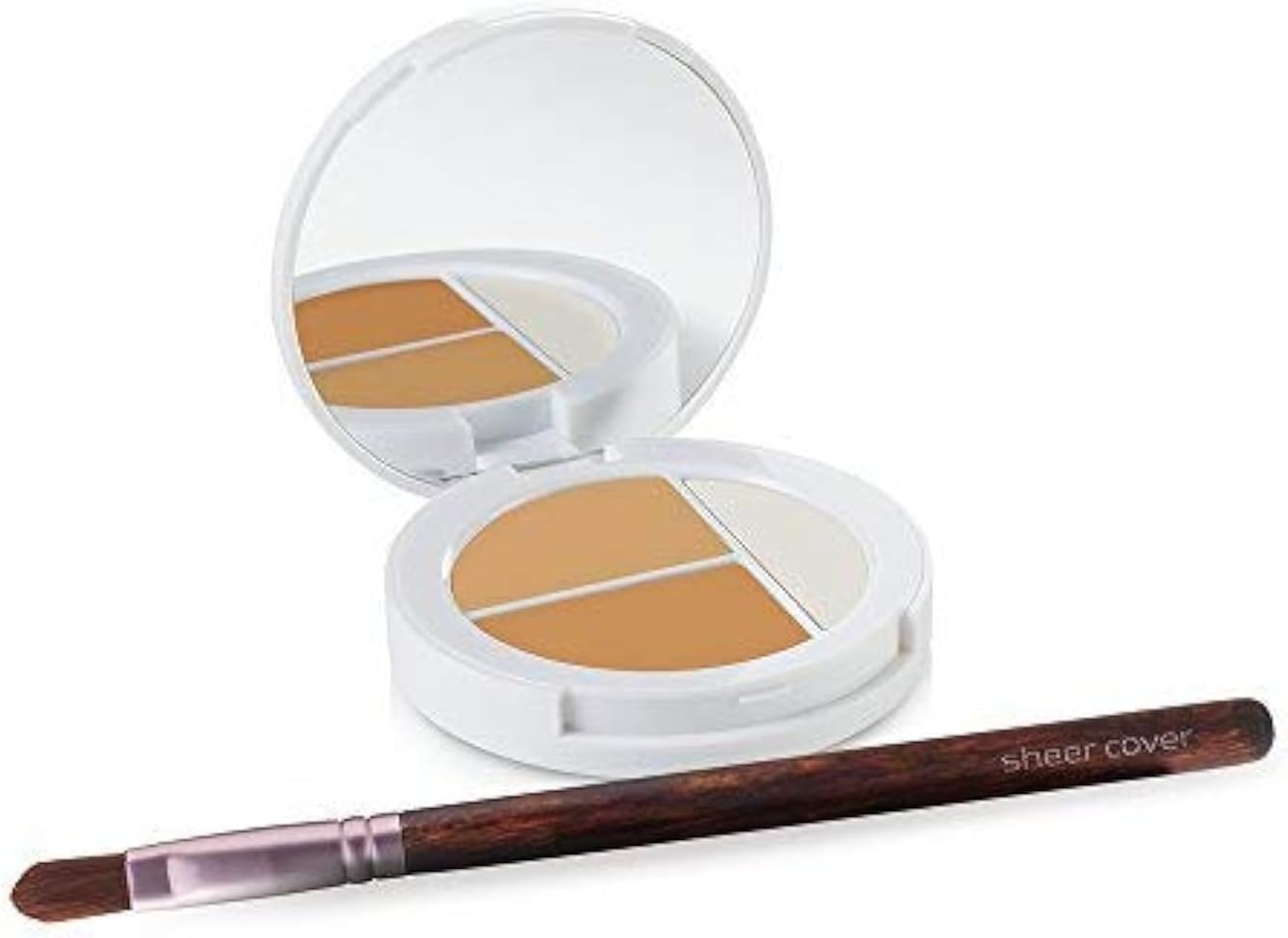 Sheer Cover Studio - Conceal and Brighten Highlight Trio - Two-Toned Concealers - Shimmering Highlighter - Medium/Tan Shade - With FREE Concealer Brush - 3 Grams