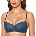 DOBREVA Women's Sexy Lace Push Up Plus Size Bra Sheer Balconette Underwire Unlined Military Blue 34DD