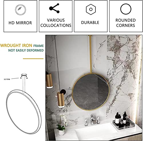 Miroir rond suspendu doré 40cm avec perche de fixation stable - 7