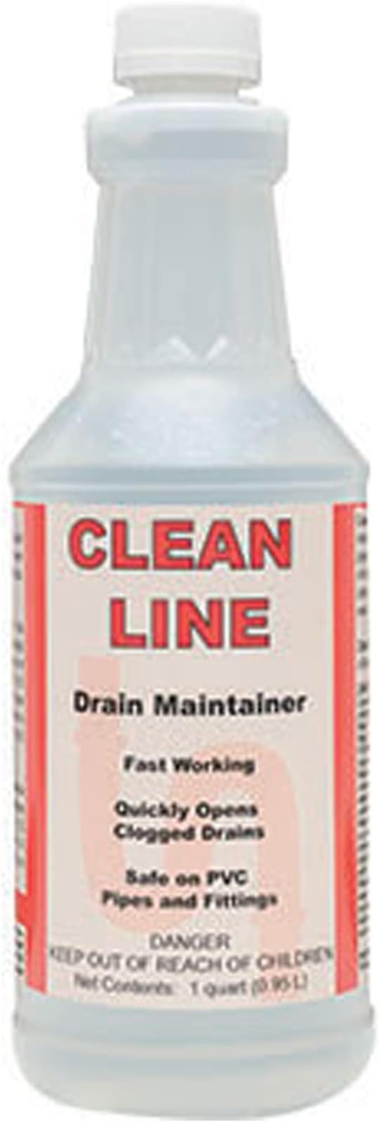 Clean LINE Drain Cleaner and Unblocker - Industrial Strength, Fast-Acting Liquid Formula, Unclogs Pipes and Drains Quickly, 32 Ounce Bottle