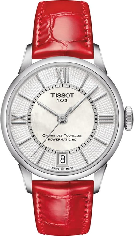 Tissot womens Tissot Chemin des Tourelles Powermatic 80 Lady 316L stainless steel case Automatic Watch, Red, Leather, 16 (T0992071611800)