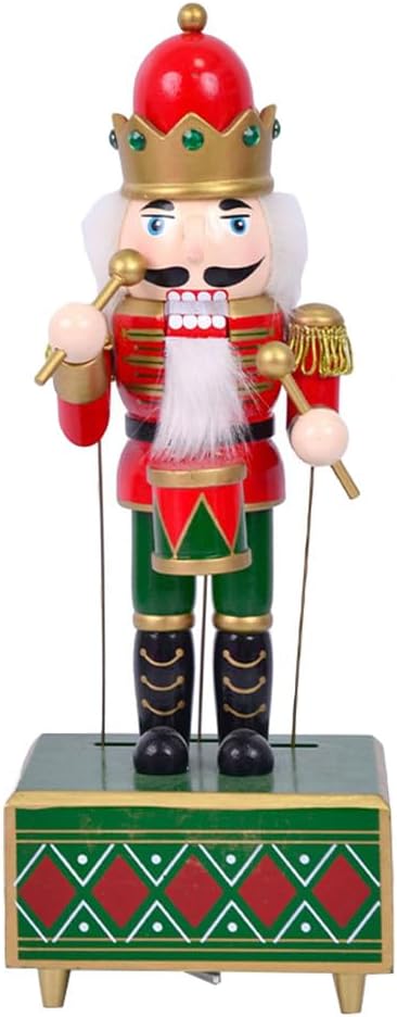BESPORTBLE Wooden Nutcracker Soldier Music Box Rotating Christmas Nutcracker Craft Xmas Table Decor Red Wood Adornment