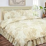 Jasmine Waldorf Lisbon - Juego de ropa de cama completo de 4 piezas con estampado de algodón, doble, 1 funda de edredón, 1 sábana bajera y 2 fundas de almohada, lavable a máquina