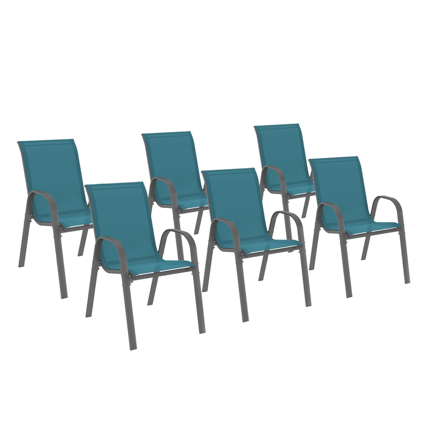 IDMarket - Lot de 6 chaises de Jardin LYMA métal et textilène empilables Bleu Canard
