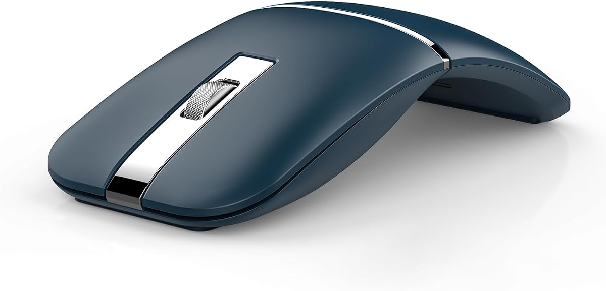 Bluetooth Wireless Arc Travel Mouse, Bluetooth 5.0/4.0 & 2.4G Tri-Mode, Rotating Foldable Ergonomic Mice, Type-C Rechargeable Multi-Device for Microsoft Laptop, PC, MacBook, Chromebook, Lenovo - Blue