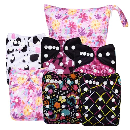 Image of ALVABABY 6 Pack Cloth Diaper with 12 Inserts One Size Adjustable Washable Reusable Diaper Cover for Baby Girls and Boys 6DM70-L-AU