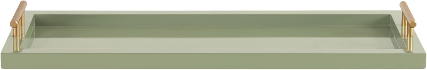 Kate and Laurel Halsey Rectangle Decorative Narrow Tray with Gold Metal Handles, 24 x 10, Green and Gold, Modern Glam Slim Serving Tray with Handles for Living Room Decor - Image 8