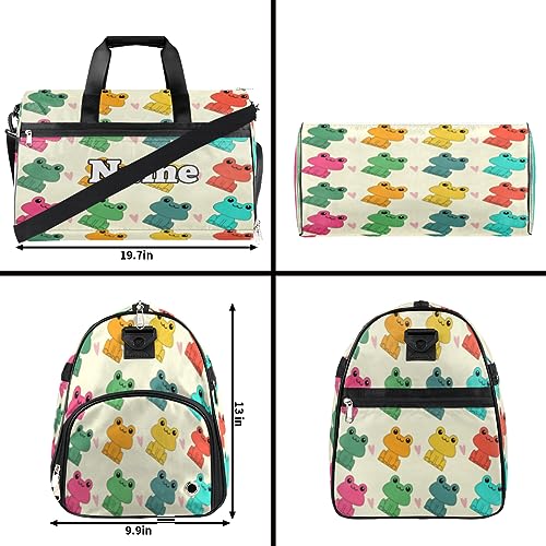 Sacola esportiva de ginástica com monograma personalizada com estampa de desenho de sapo fofa com co