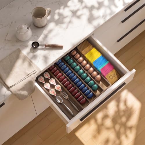 Image of Large Expandable Bamboo Coffee Pod Drawer Organizer